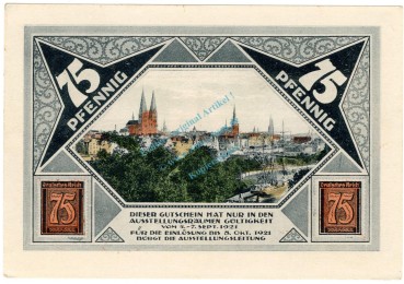 Preview: Lübeck , Notgeld 75 Pfennig Schein Nr.5 unc-kfr. M-G.826.17 , SH 1921 Seriennotgeld -5867-