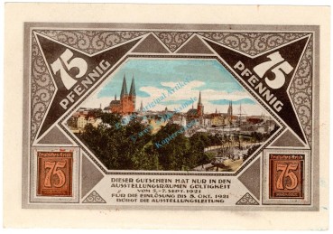 Preview: Lübeck , Notgeld 75 Pfennig Schein Nr.6 unc-kfr. M-G.826.19 , SH 1921 Seriennotgeld -5864-