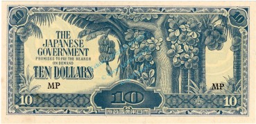 Malaysia Banknote 10 Dollar Schein unc-kfr. 1942 -Bananengeld- WPM.M7 -0419-