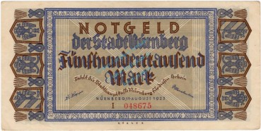 Nürnberg , Banknote 500.000 Mark Schein L-gbr. Ke.3970.b , BAY 1923 Inflation -3714-