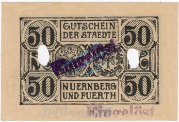 Nürnberg , Notgeld 50 Pfennig Schein entw. Ti.5195.05.01 BAY 1918 Verkehrsausgabe -4330-