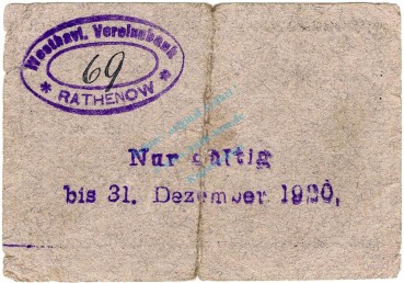 Preview: Rathenow , Notgeld 1 Pfennig Schein gbr. Ti.5915.15.01 BBG 1917 Verkehrsausgabe -4324-