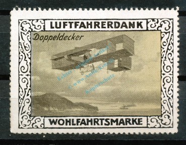 Reklamemarke -Luftfahrerdank- um 1915 -Doppeldecker- unc-kfr -0077-