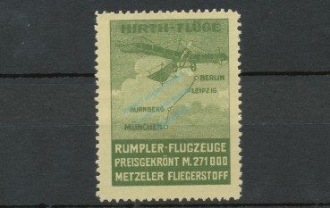 Reklamemarke Metzeler Fliegerstoff Hirth Flüge -Rumpler Flugzeuge- unc-kfr -0084-