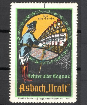 Reklamemarke Rüdesheim -Asbach Uralt echter alter Cognac, Nr.1- unc-kfr. -0214-
