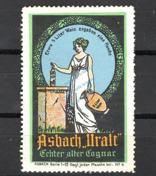 Reklamemarke Rüdesheim -Asbach Uralt echter alter Cognac, Nr.4- unc-kfr. -0212-