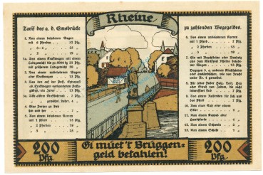 Preview: Rheine , Notgeld 200 Pf. -2 x KN fortlaufend- unc-kfr. M-G.1118.1 , NRW 1922 Seriennotgeld -5846-