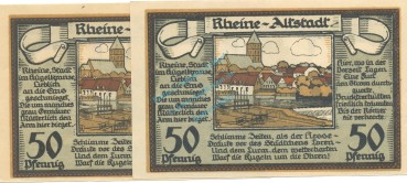 Preview: Rheine , Notgeld 50 Pf. -2 x KN fortlaufend- unc-kfr. M-G.1118.1 , NRW 1922 Seriennotgeld -5847-