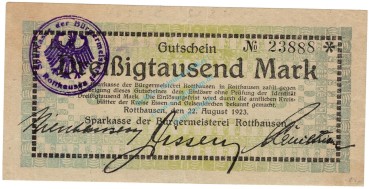 Rotthausen , 30.000 Mark Grossnotgeld Schein gbr. RHL 1923 Inflation -3731-