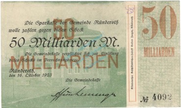Rüdenroth , 50 Milliarden Mark Grossnotgeld Schein gbr. RHL 1923 Inflation -3729-