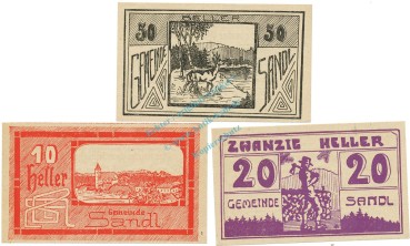 Sandl , Notgeld Set 3 Scheine unc-kfr. K-K.874 , 1920 Ober Österreich -0567-