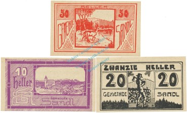 Sandl , Notgeld Set 3 Scheine unc-kfr. K-K.874.b , 1920 Ober Österreich -0566-