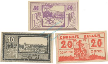 Sandl , Notgeld Set 3 Scheine unc-kfr. K-K.874.c , 1920 Ober Österreich -0565-
