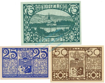 Schlägl , Notgeld Set 3 Scheine unc-kfr. K-K.960 , o.D. Ober Österreich -0580-
