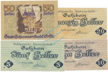 Schwanenstadt , Notgeld Set 4 Scheine unc-kfr. K-K.977... o.D. Ober Österreich -0578-