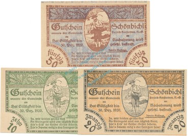 Schönbichl , Notgeld Set 3 Scheine unc-kfr. K-K.969.II 1920 Nieder Österreich -0579-