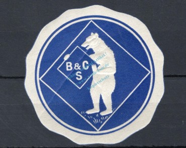 Siegelmarke , Firmenmarke weiß-blau -BC s und Bär- F-kfr. -0130-