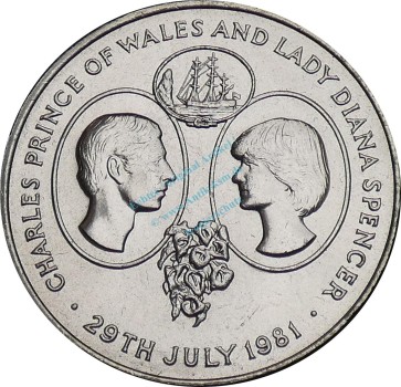 St. Helena , 25 Pence Münze 1981 -Charles and Lady Diana- KM.9 vz-stgl -0299-