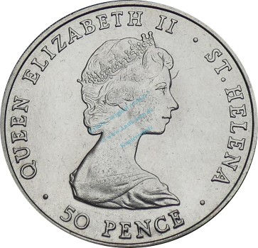 Preview: St. Helena , 50 Pence Münze 1984 -Visit Prince Andrew- KM.13 vz-stgl -0296-