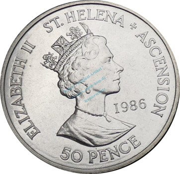 Preview: St. Helena , 50 Pence Münze 1986 -Napoleon 5.Mai.1821- KM.8 vz-stgl -0289-