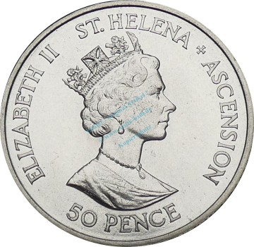 Preview: Vorlage MÜNZEN - MEHRFACH St. Helena , 50 Pence Münze 1986 -Royal Wdding Prince Andrew with Sarah Ferguson- KM.1 vz-stgl -0273-