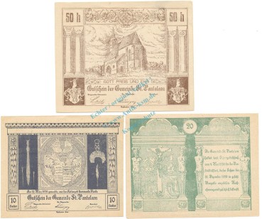 St. Pantaleon , Notgeld Set 3 Scheine unc-kfr. K-K.920 , 1920 Österreich -0586-