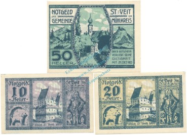 St. Veit , Notgeld Set 3 Scheine unc-kfr. K-K.944 , 1920 Österreich -0583-