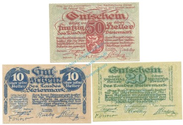 Steiermark , Notgeld Set 3 Scheine unc-kfr. K-K.1014.a , 1919 Steiermark -0573-