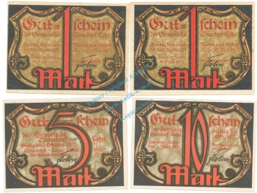 Tonndorf , Notgeld Set 4 Scheine unc-kfr. M-G.1330.3-4 , SH 1921 Seriennotgeld -5855-