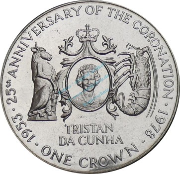 Tristan , 1 Crown Münze 1978 -25 Anniversary of Coronation- KM.2 vz-stgl -0293-