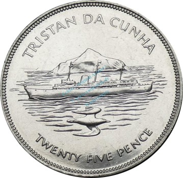 Tristan da Kunta , 25 Pence Münze 1977 -Jubiläum 25 Jahre Queen Elizabeth II- KM.3 vz-stgl -0272-