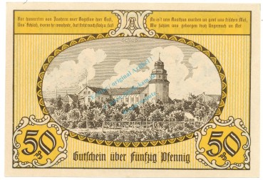 Preview: Notgeld Stadt Ueckermünde 1350.1 , 50 Pfennig Schein Nr.1 in kfr. von 1921 , Mecklenburg Vorpommern Seriennotgeld