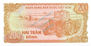 Preview: Vietnam Banknote 200 Dong Schein unc-kfr. 1987, -Ho Chi Minh- WPM.100 -0369-