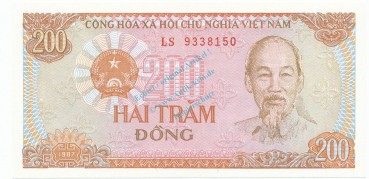 Vietnam Banknote 200 Dong Schein unc-kfr. 1987, -Ho Chi Minh- WPM.100 -0369-