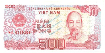 Vietnam Banknote 500 Dong Schein unc-kfr. 1988, -Ho Chi Minh- WPM.101 -0370-