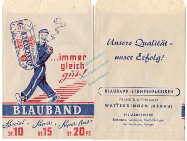 Werbung Reklametüte -Blauband Stumpen- unc-kfr. Vintage Tante Emma Laden -0257-