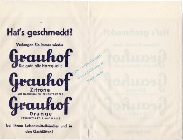 Werbung Reklametüte -Harzer Grauhof Brunnen- unc-kfr. Vintage Tante Emma -0259-