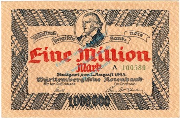 Württemberg , 1 Million Mark Schein unc-kfr. WTB.19, Ros.779, P.988 , 1923 Länderbank -1329-