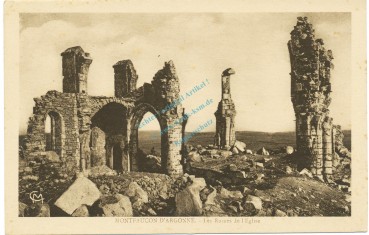 AK-PK Montfaucon D Argonne -Les Ruines je Eglise- , WW1 , Frankreich -0637-