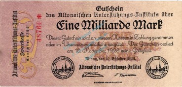 Altona , Banknote 1 Milliarde Mark Schein L-gbr. Keller 81.d , Schleswig 1923 Inflation