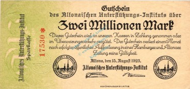 Altona , Banknote 2 Millionen Mark Schein L-gbr. Keller 81.c , Schleswig 1923 Inflation