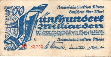 Altona , Banknote 500 Milliarden Mark Schein in gbr. Keller 80.n , Schleswig 1923 Inflation
