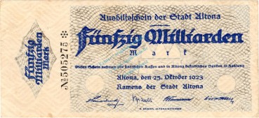 Altona , Banknote 50 Milliarden Mark Schein gbr. Keller 79.h , Schleswig 1923 Inflation