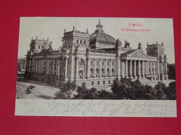 Ansichtskarte , Postkarte der Stadt Berlin , Brandenburg , Motiv Das Reichstagsgebäude , gelaufen im Jahr 1902 , gute Erhaltung siehe Bilder