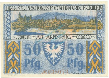 Arnsberg , Notgeld 50 Pfennig Schein unc-kfr. M-G 42.1 , NRW 1921 Seriennotgeld -5772-