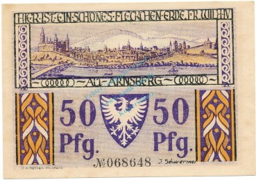 Arnsberg , Notgeld 50 Pfennig Schein unc-kfr. M-G 42.2 , NRW 1921 Seriennotgeld -5765-