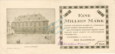 Attendorn , Banknote 1 Million Mark Schein gbr. Keller 171.a5 , Westfalen 1923 Inflation