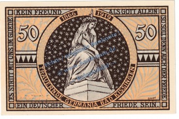 Preview: Bad Kissingen , Notgeld 50 Pfennig Schein in kfr. Tieste 3505.05.25 , Bayern 1919 Verkehrsausgabe