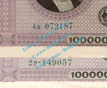 Preview: Banknote , 100.000 Mark KN --schwarzgrün-- in kfr. DEU-93.e, Ros.82, P.83, Weimarer Republik - Inflation