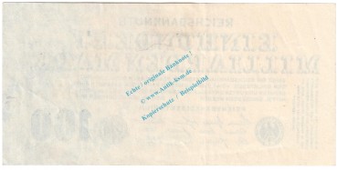 Preview: Banknote , 100 Milliarden Mark Schein in f-kfr. DEU-150, P.126, Weimarer Republik 1923 Inflation